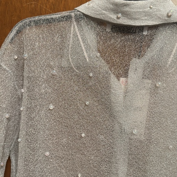 ZARA PEARL TRIM SEMI SHEER KNIT SHIRT S-M BNWT - Picture 9 of 10